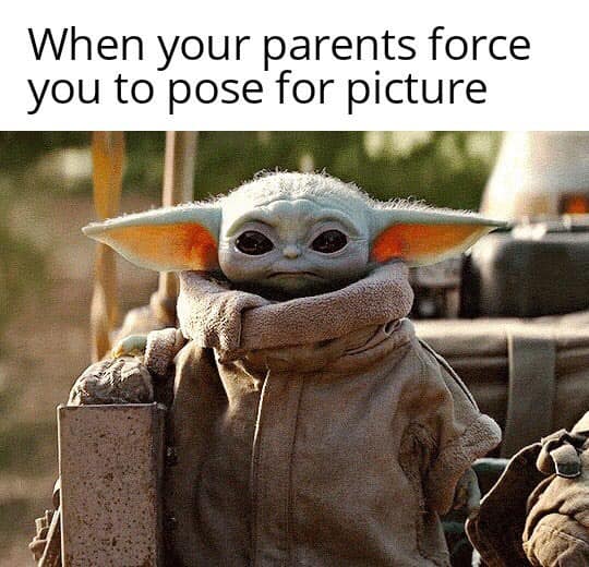 baby yoda gif - When your parents force you to pose for picture