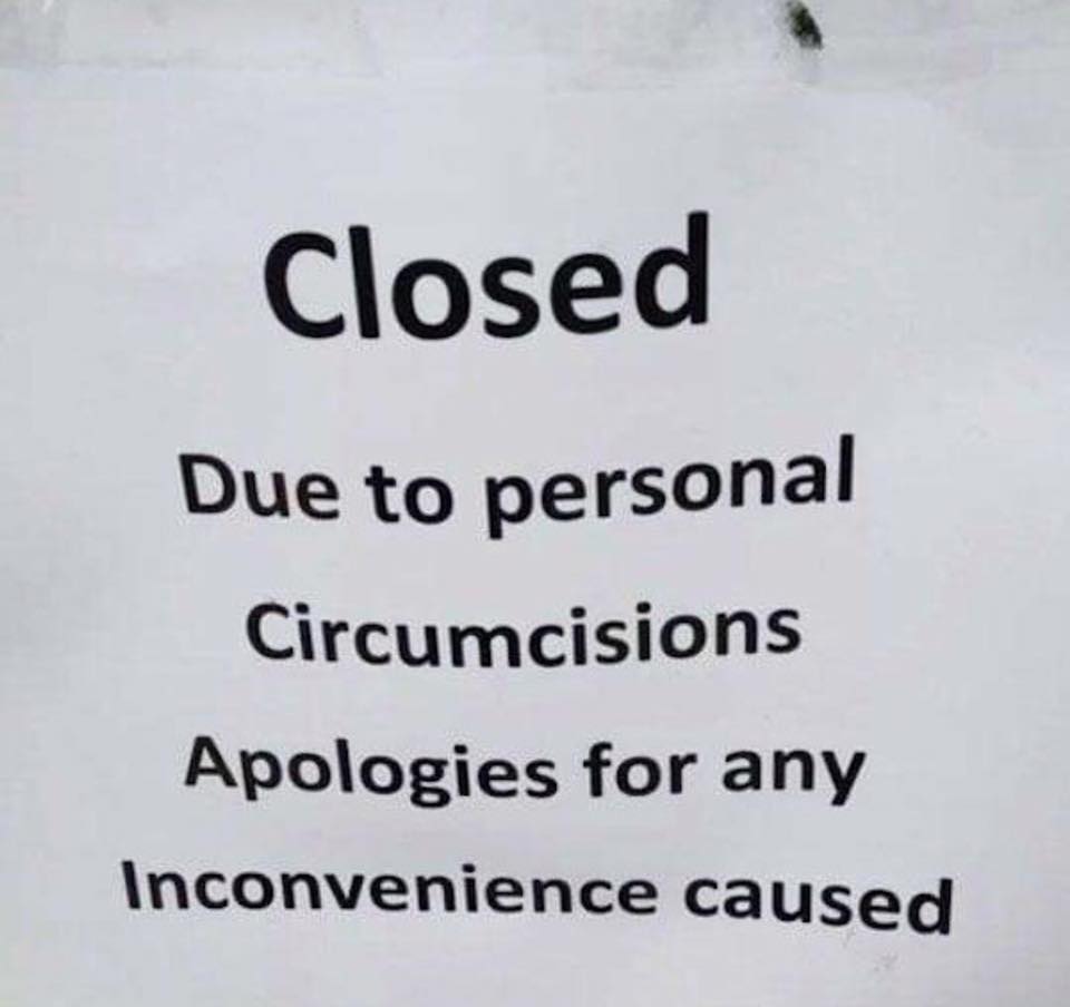 writing - Closed Due to personal Circumcisions Apologies for any Inconvenience caused