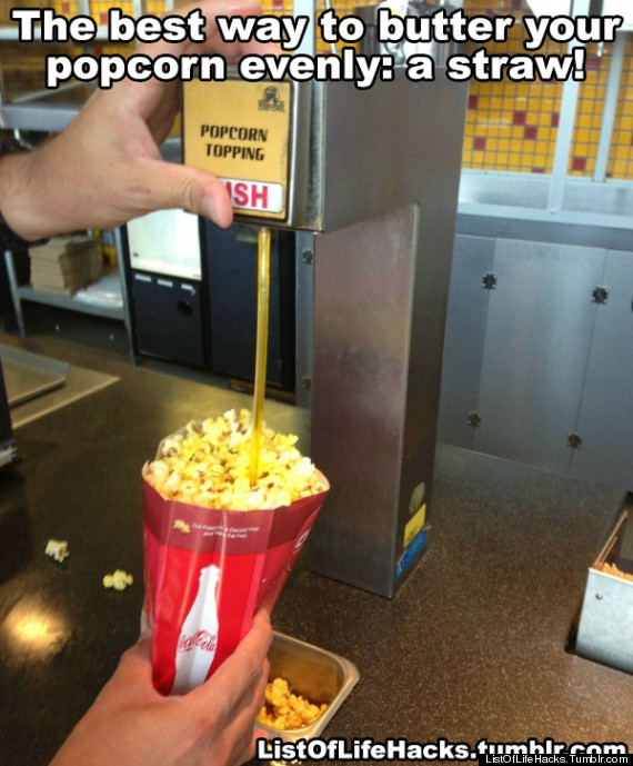 butter movie theater popcorn - The best way to butter your popcorn evenly a straw! Popcorn Topping Sh ListOfLifeHacks.tumhlr.com Susu G Ua No ListOfLife Hacks, Tumblr.com