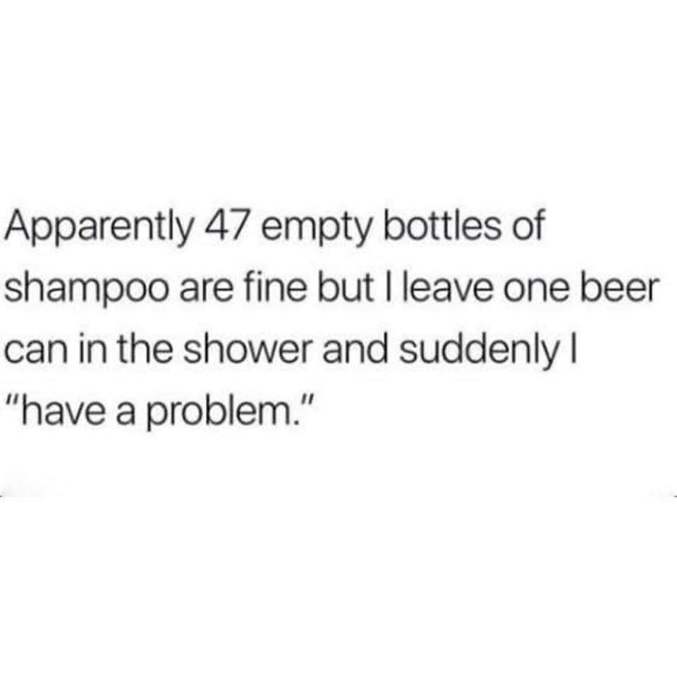 wild december meme - Apparently 47 empty bottles of shampoo are fine but I leave one beer can in the shower and suddenly "have a problem."