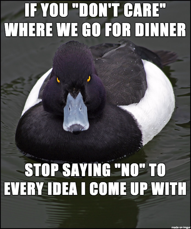 most annoying things memes - If You "Don'T Care" Where We Go For Dinner Stop Saying "No" To Every Idea I Come Up With