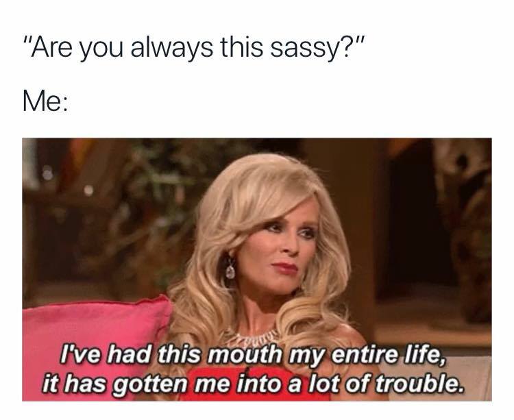 housewives best gifs - "Are you always this sassy?" Me I've had this mouth my entire life, it has gotten me into a lot of trouble.