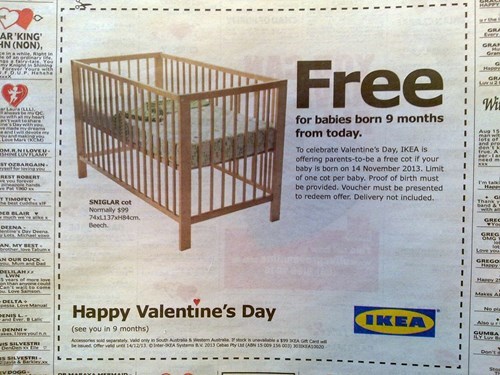ikea free crib valentine's day - Arking Hn Non, Free We for babies born 9 months from today. To celebrate Valentine's Day, Ikea Is offering parentstobe a free cot if your baby is born on . Limit of one cot per baby. Proof of birth must be provided. Vouche