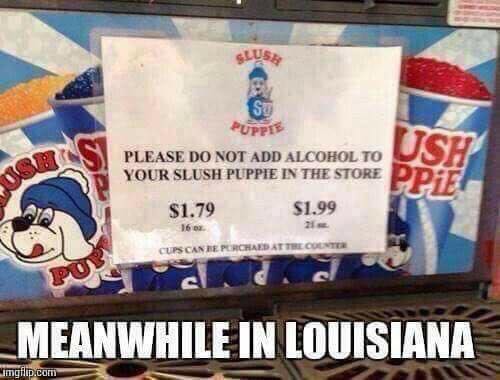 please do not add alcohol to slush puppy - so Puppes Uy Please Do Not Add Alcohol To Your Slush Puppie In The Store $1.79 $1.99 21 Curs Can Be Purchaed At The Counter 00 _MEANWHILE In Louisiana imgflip.com