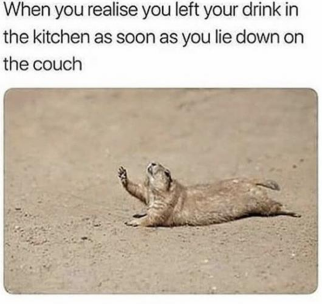 it's so hot meme - When you realise you left your drink in the kitchen as soon as you lie down on the couch