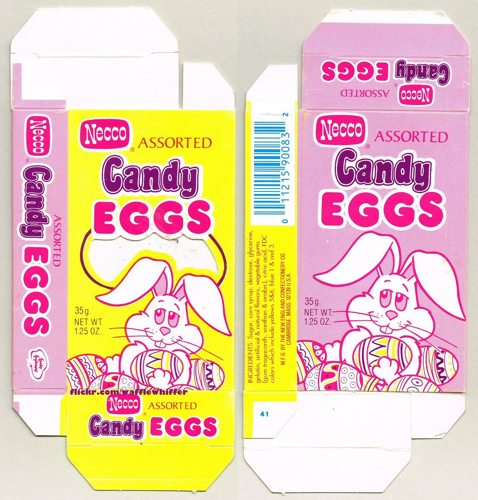 Necco Candy Eggs Candy Assorted 1.25 Oz. Net Wt. 35g. Candy Eggs Necco Assorted Flickr.comwaffle whiff Assorted Necco Eggs Candy Mau Ingredients Sugar, corn syrup, dextrose, glycerine, gelatin, artificial & natural flavors, vegetable gums lgum tragacanth,