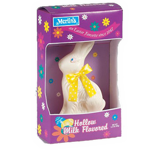 white chocolate hollow easter bunny - Merlin's Hollow Milk Flavored