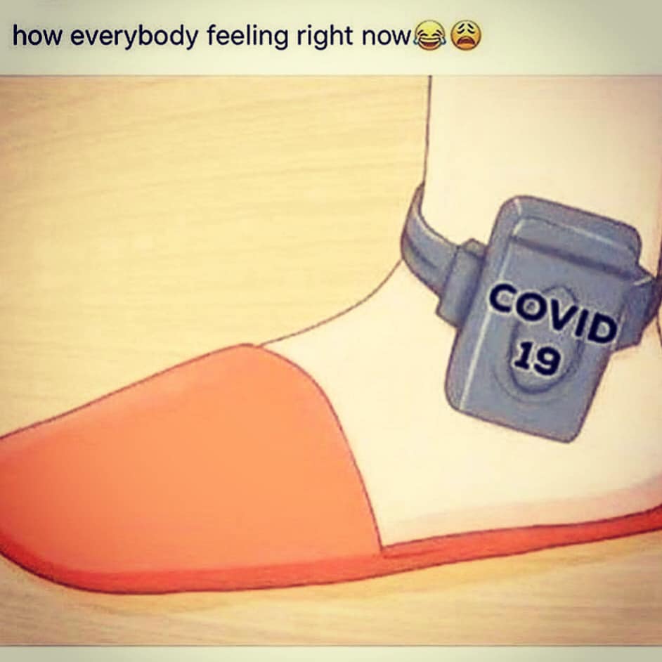 illustration of ankle monitor - how everybody feeling right now - Covid 19