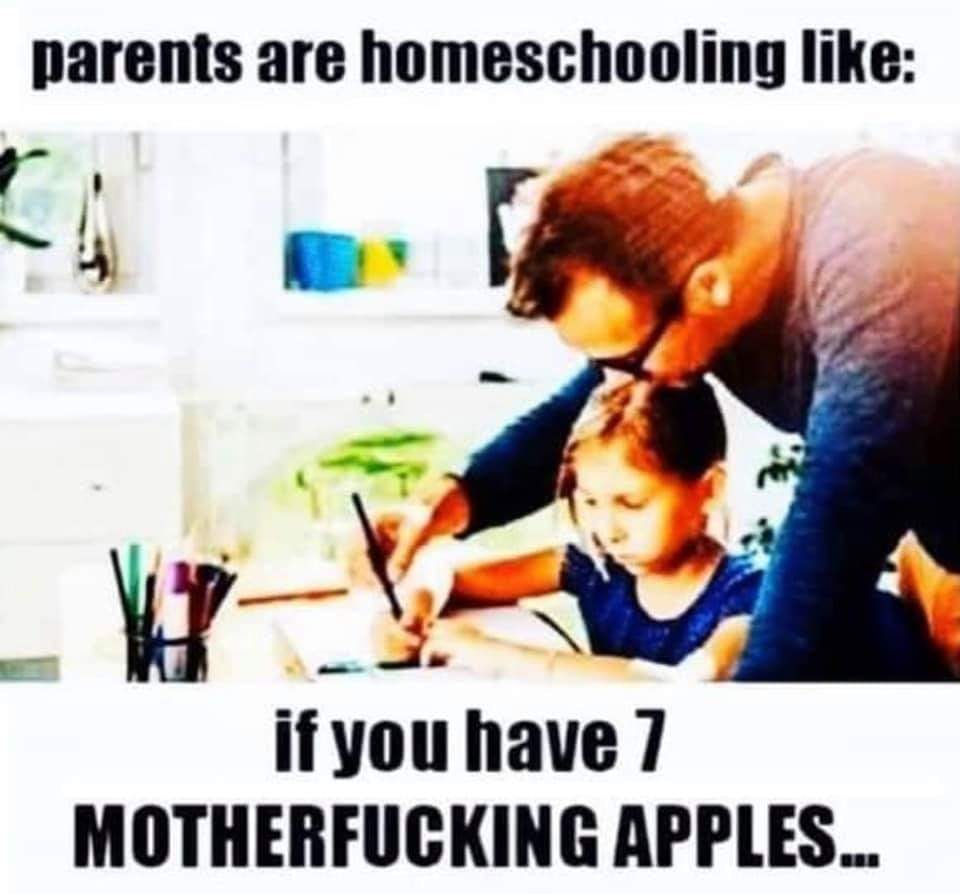 parents are homeschooling like - if you have 7 Motherfucking Apples...