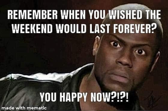kevin hart annoying questions meme - Remember When You Wished The Weekend Would Last Forever? You Happy Now?!?!
