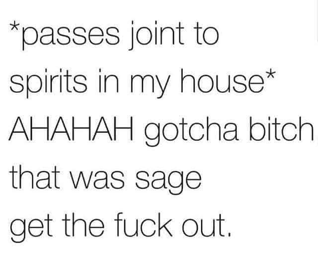 Text - passes joint to spirits in my house Ahahah gotcha bitch that was sage get the fuck out
