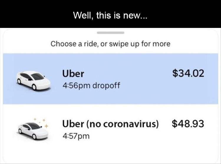 multimedia - Well, this is new... Choose a ride, or swipe up for more Uber pm dropoff $34.02 $48.93 Uber no coronavirus pm
