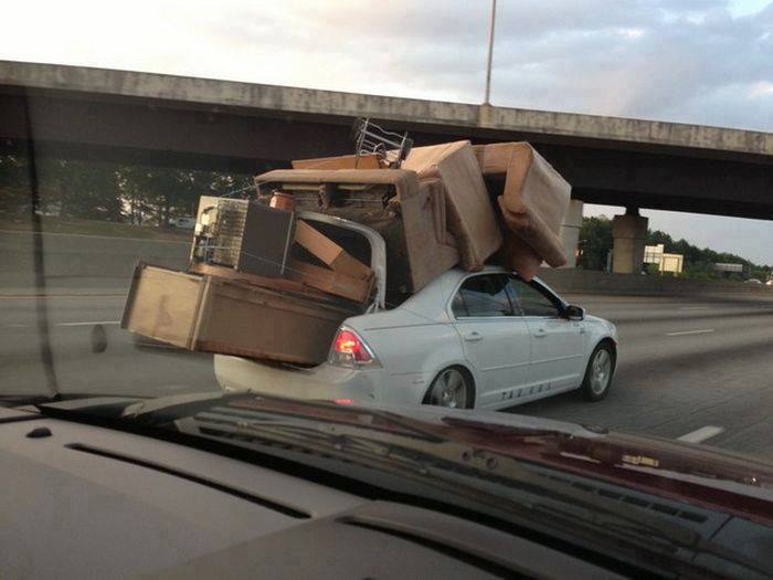 moving furniture in a car