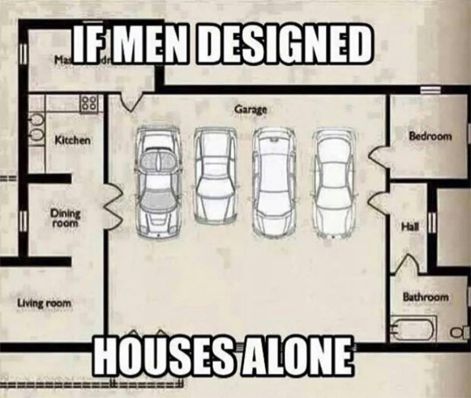 houses for petrolheads - If Men Designed Kitchen Bedroom 11 Living room Bathroom L Houses Alone