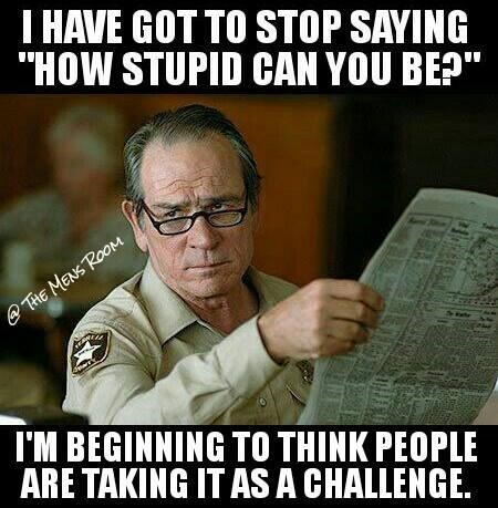 funny memes for stupid people - 'T Have Got To Stop Saying "How Stupid Can You Be?" @ The Mens Room I'M Beginning To Think People Are Taking It As A Challenge.