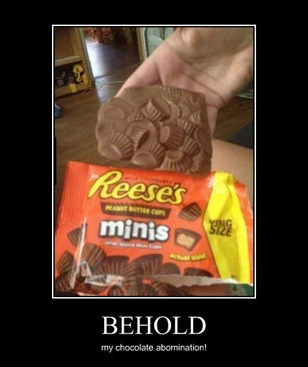 reese cups meme - Reese's minis Reart Butter Cups Yong Size Behold my chocolate abomination!