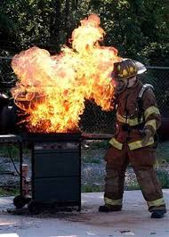 burning grill firefighter