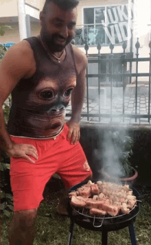 funny bbq gif monkey shirt blowing on fire