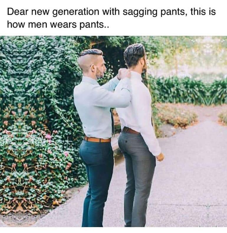 Dear new generation with sagging pants, this is how men wears pants..