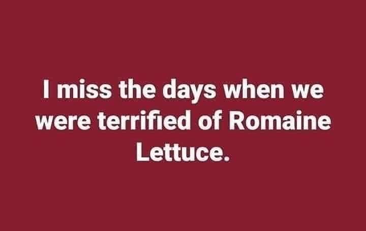 miss the days when we were terrified - I miss the days when we were terrified of Romaine Lettuce.