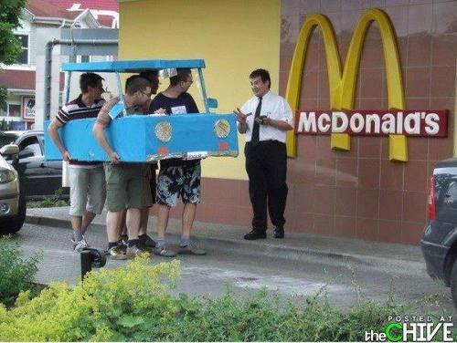 people in cardboard car - McDonald's Posted At the Hive