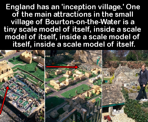 tree - England has an 'inception village.'One of the main attractions in the small village of BourtonontheWater is a tiny scale model of itself, inside a scale model of itself, inside a scale model of itself, inside a scale model of itself.