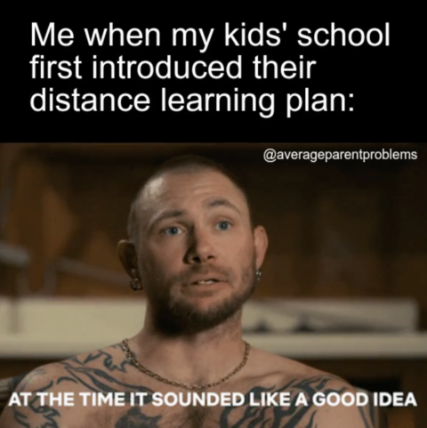 homeschooling memes - Me when my kids' school first introduced their distance learning plan At The Time It Sounded A Good Idea