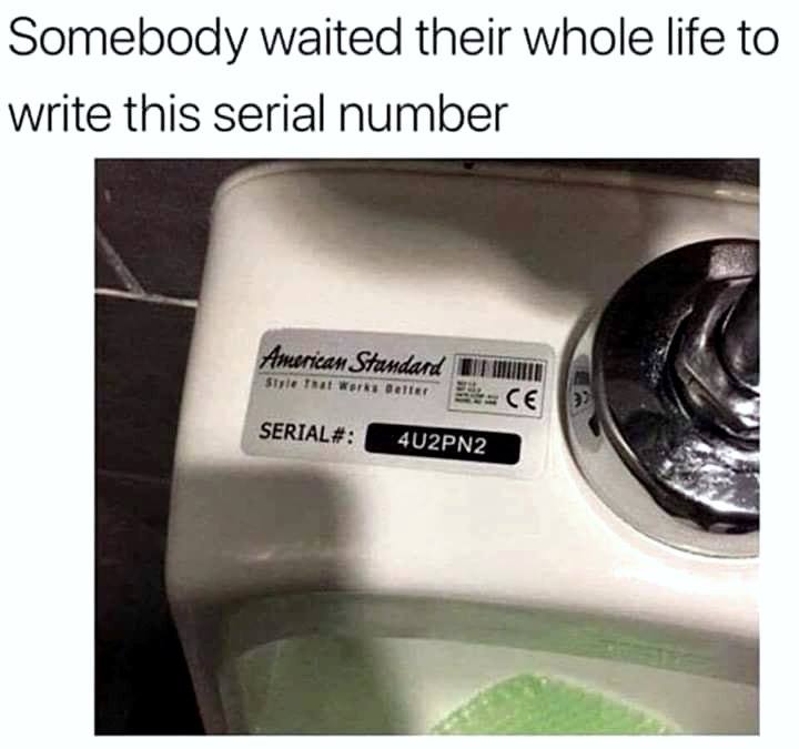 4u2pn2 meme - Somebody waited their whole life to write this serial number American Standard Style mut Werks Belter Ce Serial# 4U2PN2