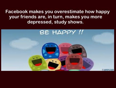 media - Facebook makes you overestimate how happy your friends are, in turn, makes you more depressed, study shows. Be Happy !! Eco.com