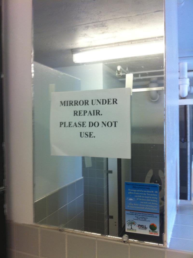 april fools day pranks for work - Mirror Under Repair Please Do Not Use. Dri