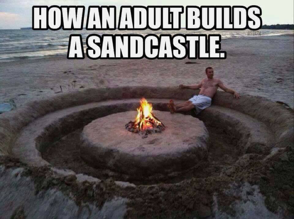 beach bonfire ideas - Howlanadulti Builds A Sandcastle.