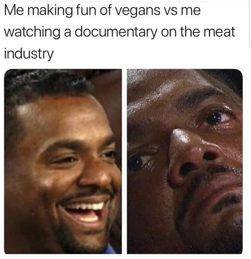 me making fun of vegans vs me watching - Me making fun of vegans vs me watching a documentary on the meat industry