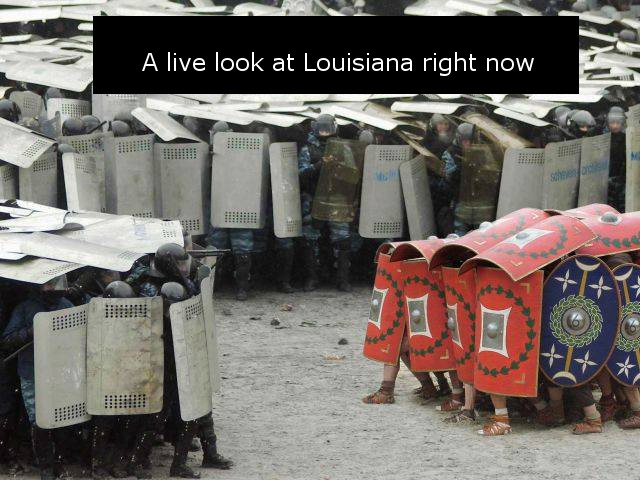 riot police testudo formation - A live look at Louisiana right now V Ham