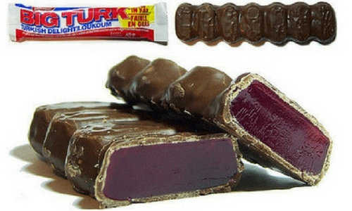It stands out by having just a very “thin” chocolate coating over pink Turkish Delight Chocolate. ugh!