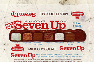 Seven Up was a chocolate-covered bar with seven chambers that each contained a different filling, which changed over the years, but included coconut, butterscotch caramel, buttercream, fudge, Brazil nut, cherry cream, and orange jell