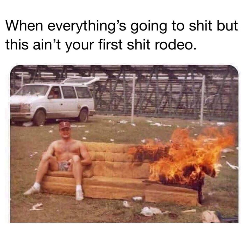 funny work memes - When everything's going to shit but this ain't your first shit rodeo.