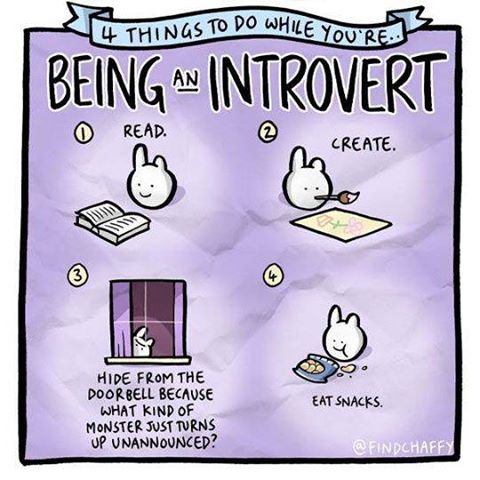 things to do as an introvert - 4 Things To Do While You'Re Being Introvert Read. Create. Hide From The Doorbell Because What Kind Of Monster Just Turns Up Unannounced? Eat Snacks.