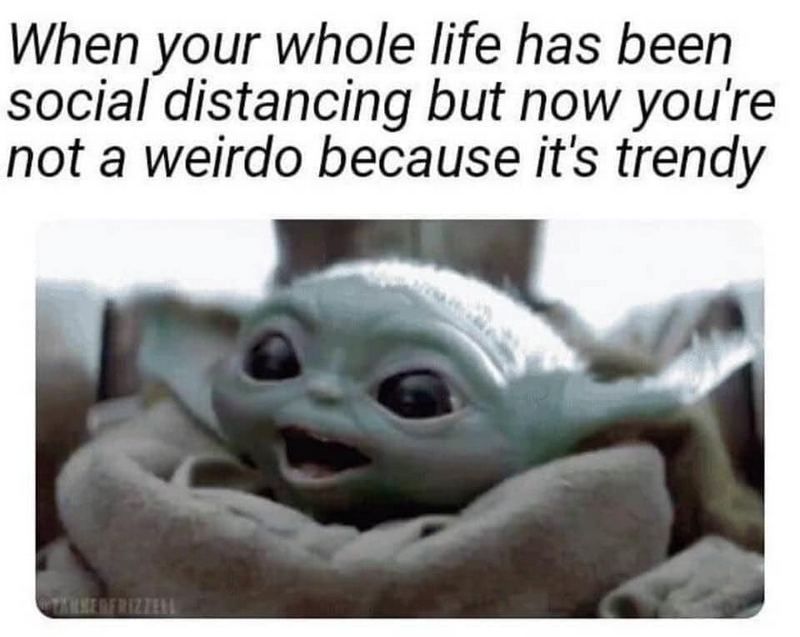 baby yoda happy gif - When your whole life has been social distancing but now you're not a weirdo because it's trendy