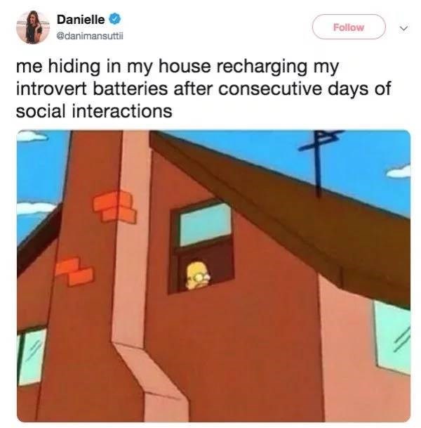 homer simpson house meme - Danielle me hiding in my house recharging my introvert batteries after consecutive days of social interactions