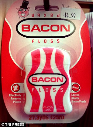 bacon floss - At Wax ed $4.99 Bacon Floss 20 Wy Bacon M! Floss Effectively Removes Plaque Leaves Mouth Bacon Fresh 27.3yds 250 27.3ds 257 Tni Press