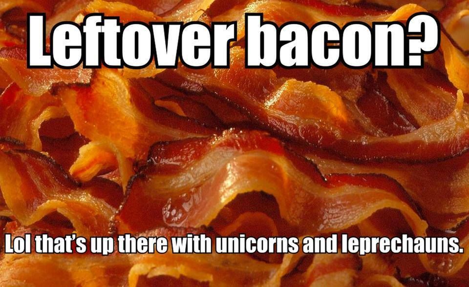 bacon funny - Leftover bacon? Lol that's up there with unicorns and leprechauns.