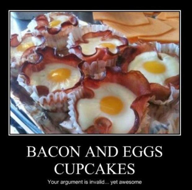 bacon funny - Bacon And Eggs Cupcakes Your argument is invalid... yet awesome