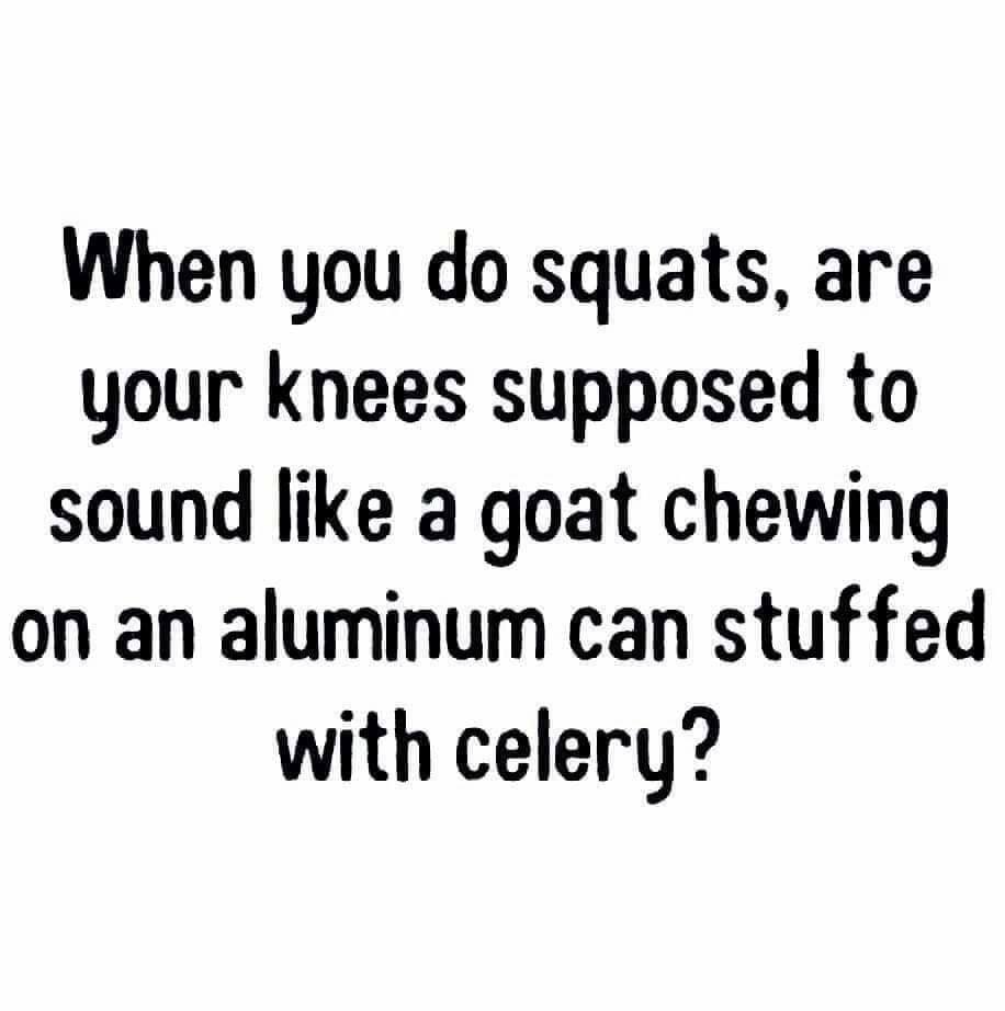 you do When do squats, are your knees supposed to sound a goat chewing on an aluminum can stuffed with celery?
