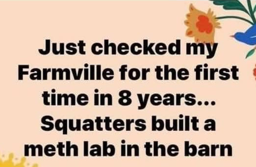 love failure feelings - Just checked my Farmville for the first time in 8 years... Squatters built a meth lab in the barn