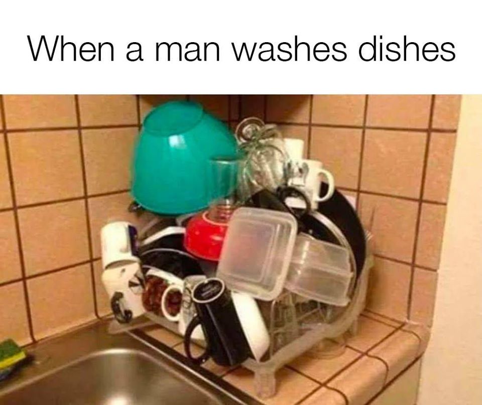 man washes dishes - When a man washes dishes