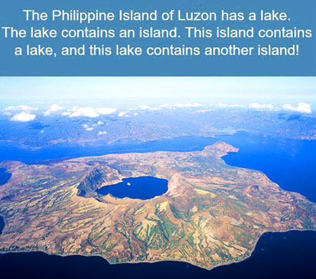 taal volcano inception - The Philippine Island of Luzon has a lake. The lake contains an island. This island contains a lake, and this lake contains another island!
