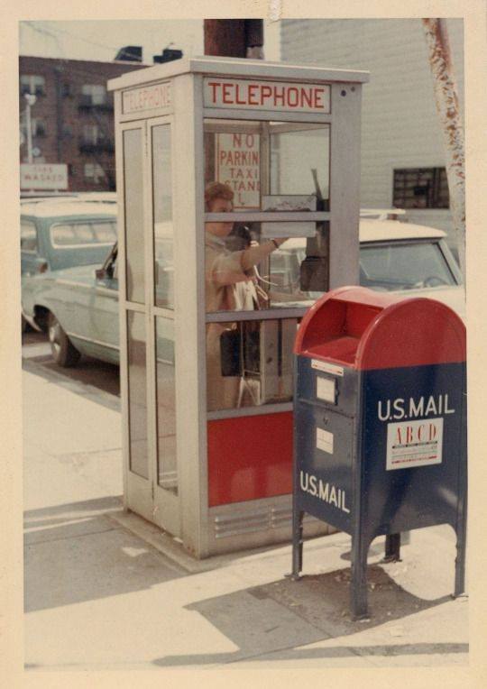1960s phone booth - Telephone No Parkin Taxi Stane U.S.Mail Bod Usmail