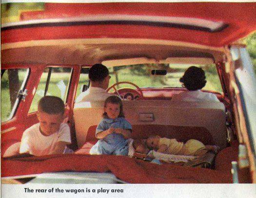 riding in the back of a station wagon - The rear of the wagon is a play area