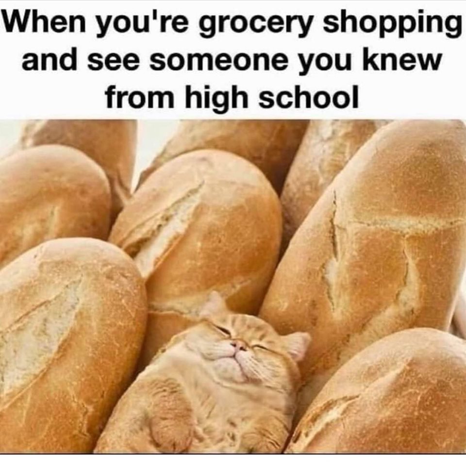 funny meme - when you're grocery shopping and see someone you know from high school