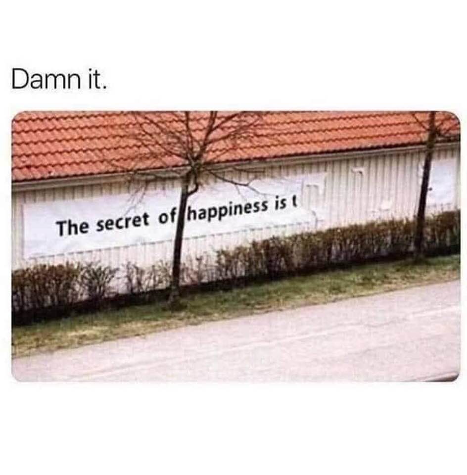 secret of happiness banner - Damn it. The secret of happiness is t